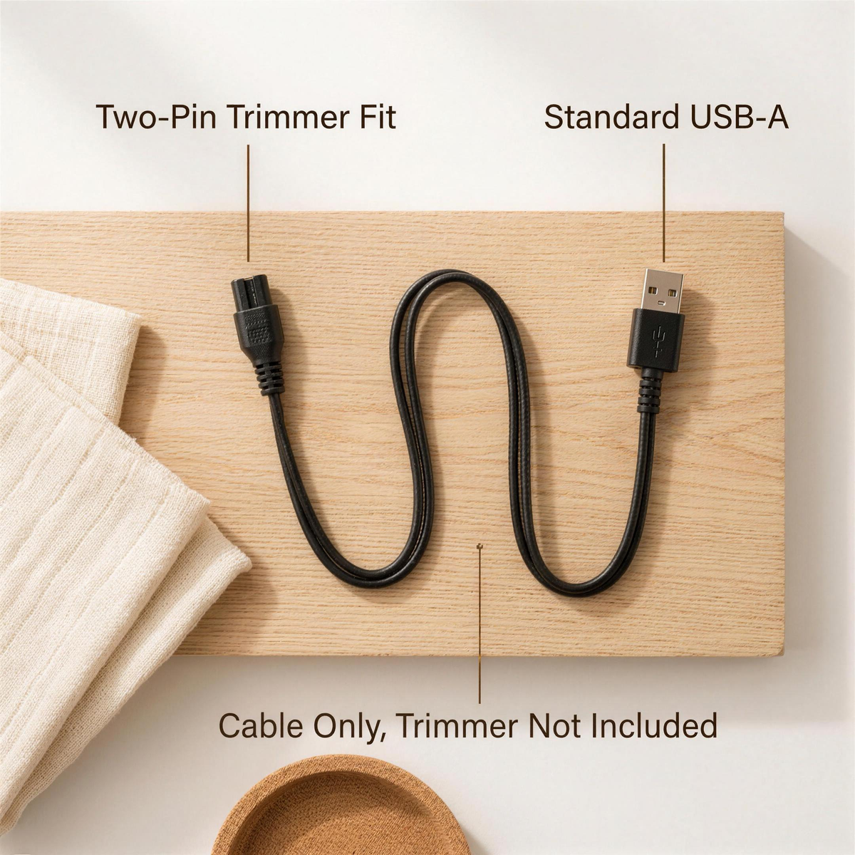 mypawz replacement charging cable showing the two-pin trimmer connector and the standard usb-a plug, cable only